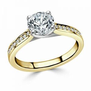 PopPap Rings-Yellow gold 2.00 Ct Round Cut Diamond Engagement Ring 14K Solid Yellow Gold Size M N O P R