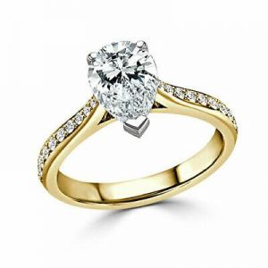 PopPap Rings-Yellow gold 2.40 Ct Pear Cut Diamond Engagement Ring 14K Solid Yellow Gold Size M N O R P