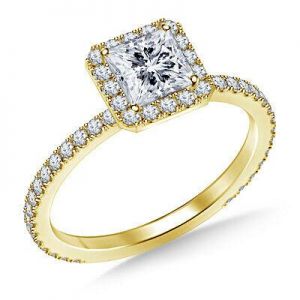 PopPap Rings-Yellow gold 1.00 Ct Princess Cut Diamond Engagement Ring 14K Solid Yellow Gold Size M N P R