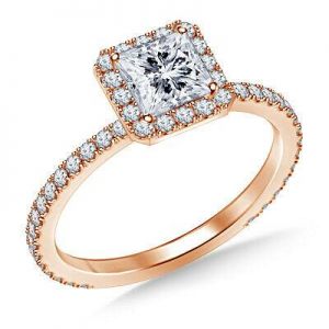 PopPap Rings-Rose gold 1.00 Ct Princess Cut Diamond Engagement Ring 14K Solid Rose Gold Size M N P R