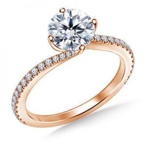 PopPap Rings-Rose gold 1.00 Ct Round Cut Diamond Engagement Ring 14K Solid Rose Gold Size L M N O P
